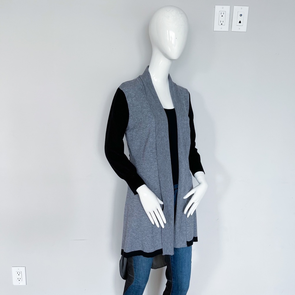 NEW Patrizia Luca Womens Hi-Lo Knit Duster Cardigan 3/4 Sleeve Black Gray Med